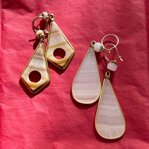 2 pairs of banded calcite marble drop earrings - Picture 2 of 3